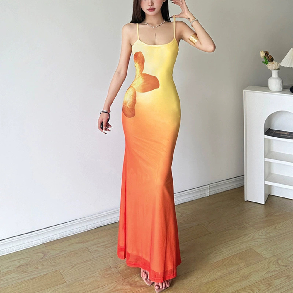 Zara Summer 3D Gradient Floral Mermaid Bodycon Dress